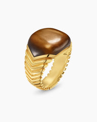 Chevron Signet Ring in 18K Yellow Gold with Tiger's Eye, 18mm