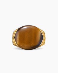 Chevron Signet Ring in 18K Yellow Gold with Tiger's Eye, 18mm