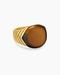 Chevron Signet Ring in 18K Yellow Gold with Tiger's Eye, 18mm