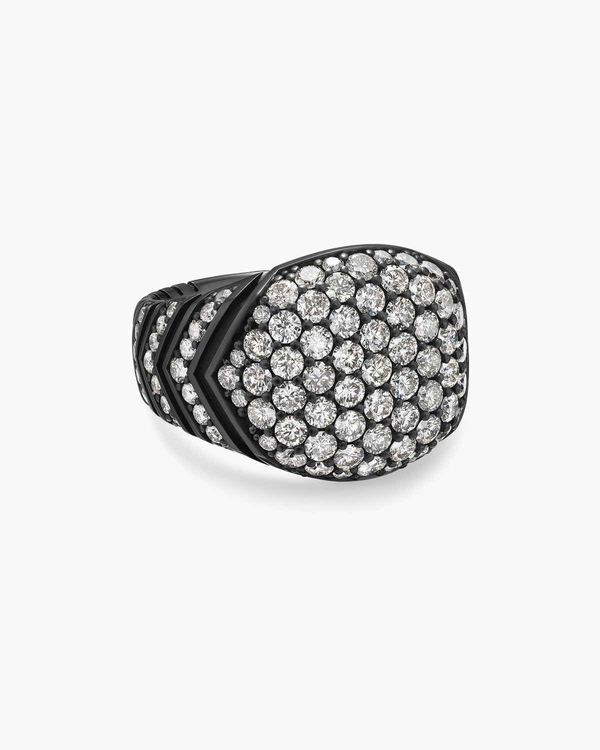Chevron Signet Ring in Black Titanium with Diamonds, 18mm