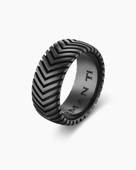 Chevron Band Ring in Black Titanium, 10mm