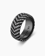 Chevron Band Ring in Black Titanium with Diamonds, 10mm