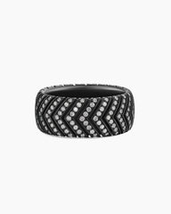 Chevron Band Ring in Black Titanium with Diamonds, 10mm