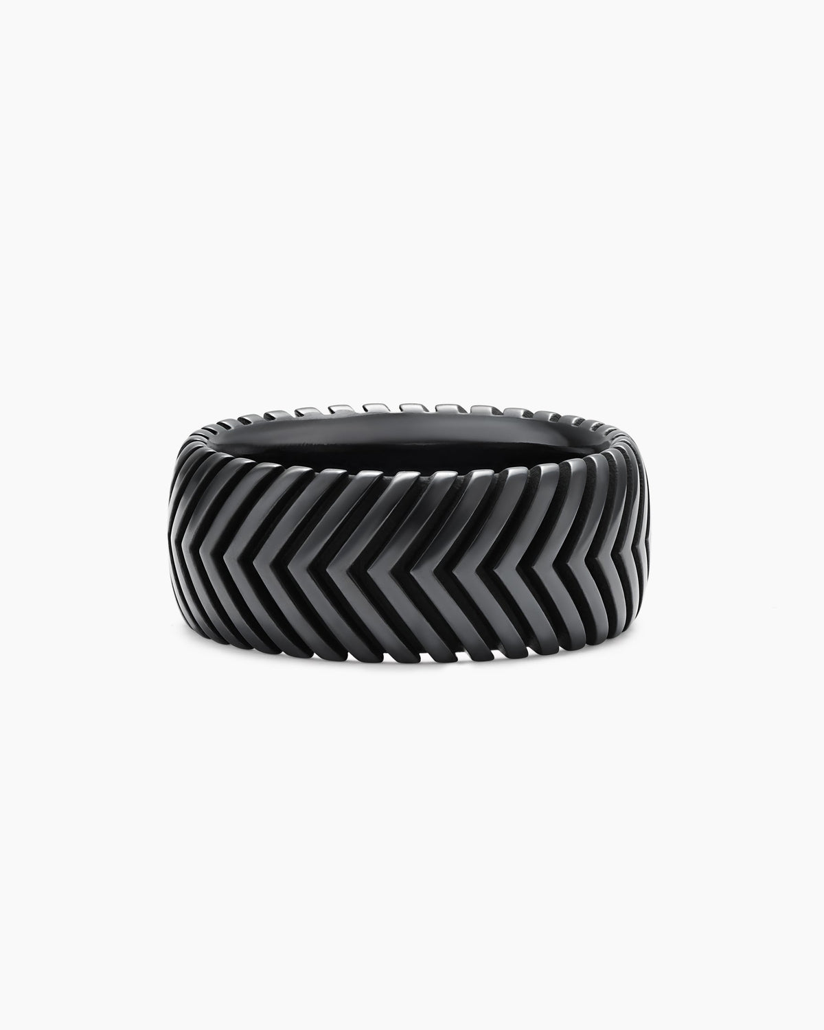 Chevron Band Ring in Black Titanium, 10mm