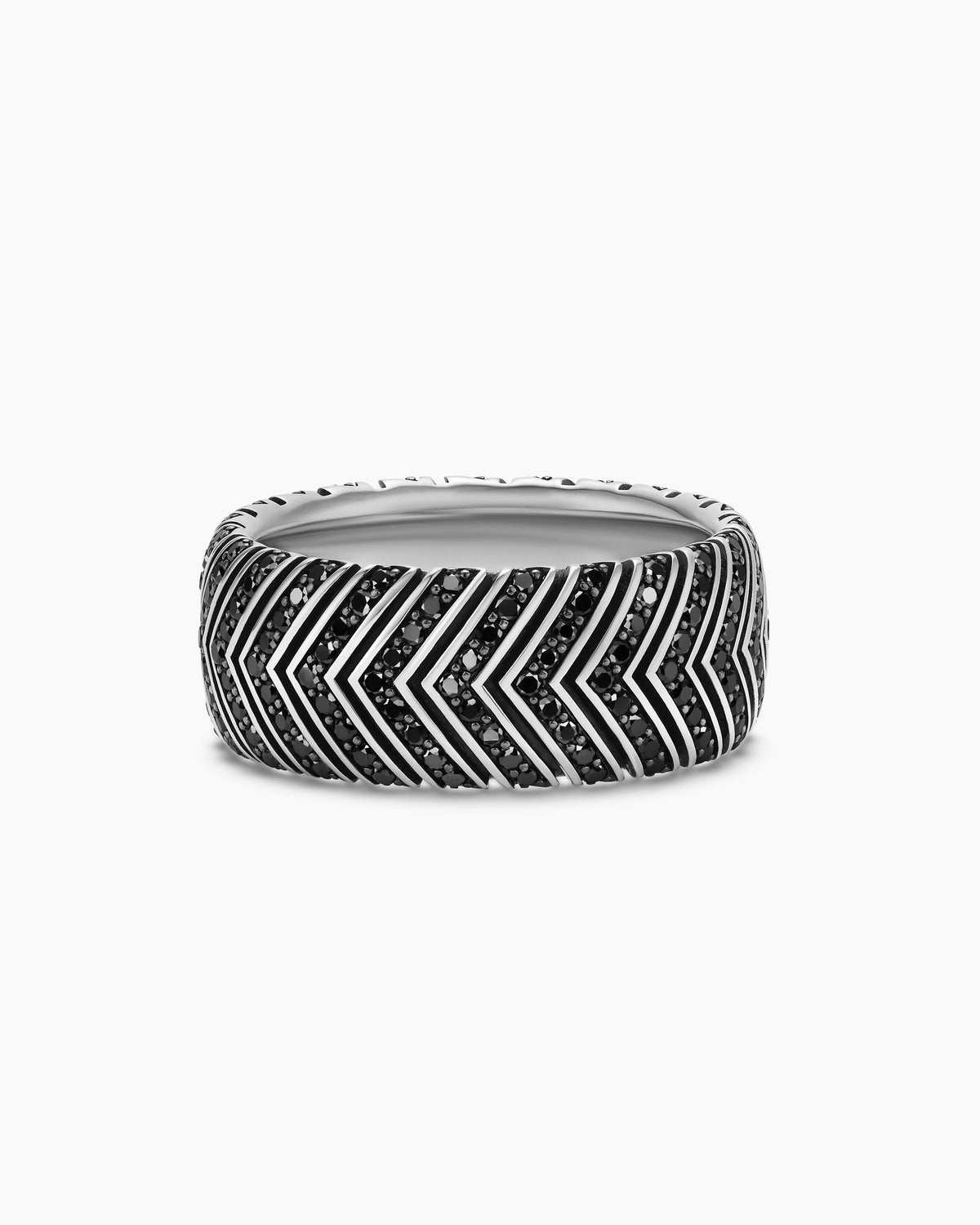 Chevron Band Ring in Sterling Silver with Black Diamonds, 10mm