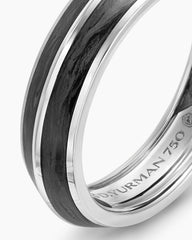 Knife Edge Band Ring in 18K White Gold with Forged Carbon, 6mm