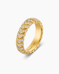 Chevron Band Ring in 18K Yellow Gold with Diamonds, 6mm