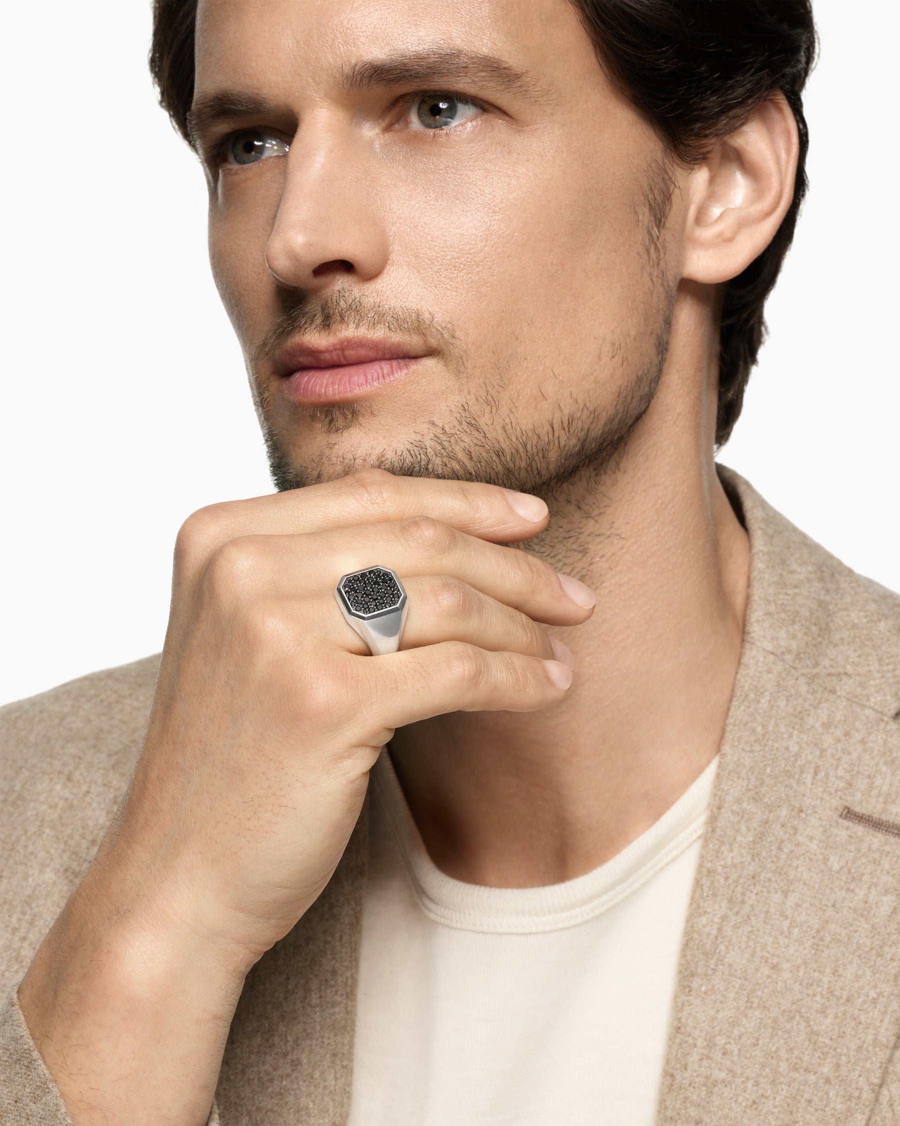 Streamline® Signet Ring in Sterling Silver with Black Diamonds, 18mm