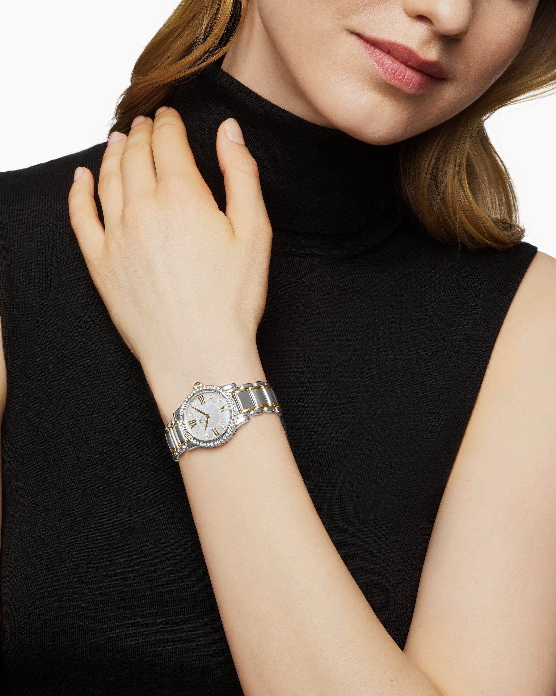 Classic Quartz Watch in Stainless Steel with 18K Yellow Gold and Diamond Bezel, 30mm