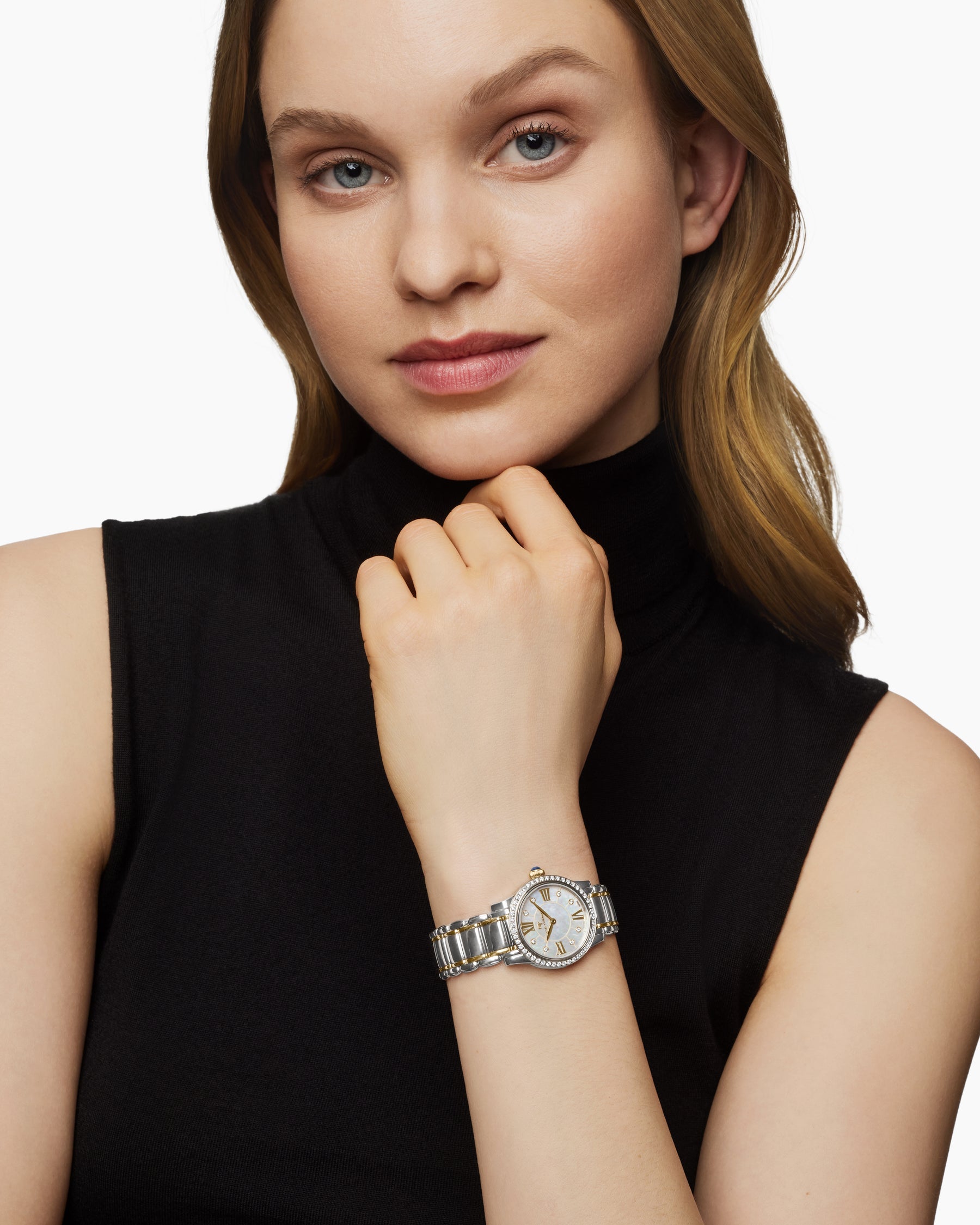Classic Quartz Watch in Stainless Steel with 18K Yellow Gold and Diamond Bezel, 30mm