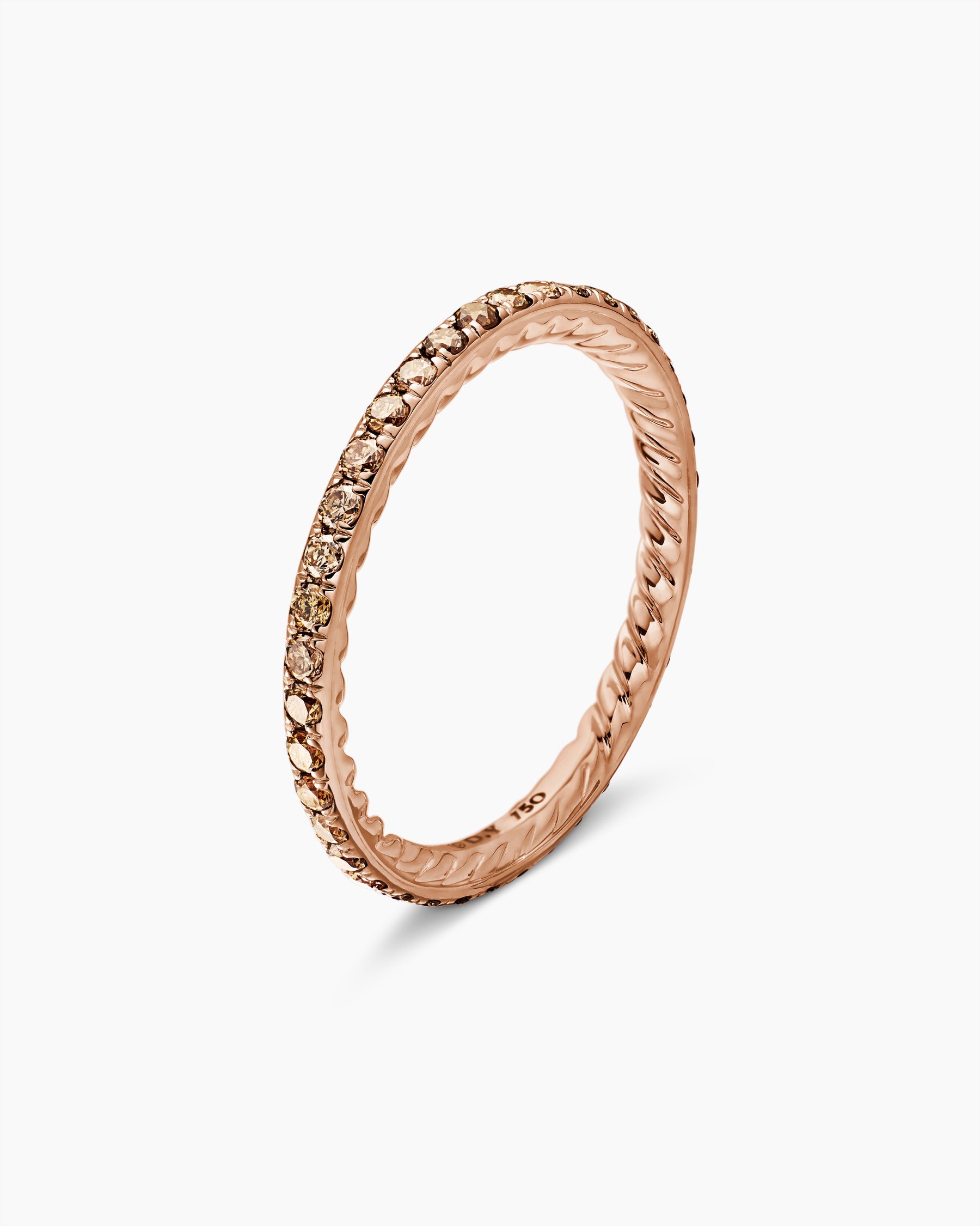 DY Eden Band Ring in 18K Rose Gold with Pavé Cognac Diamonds, 1.85mm