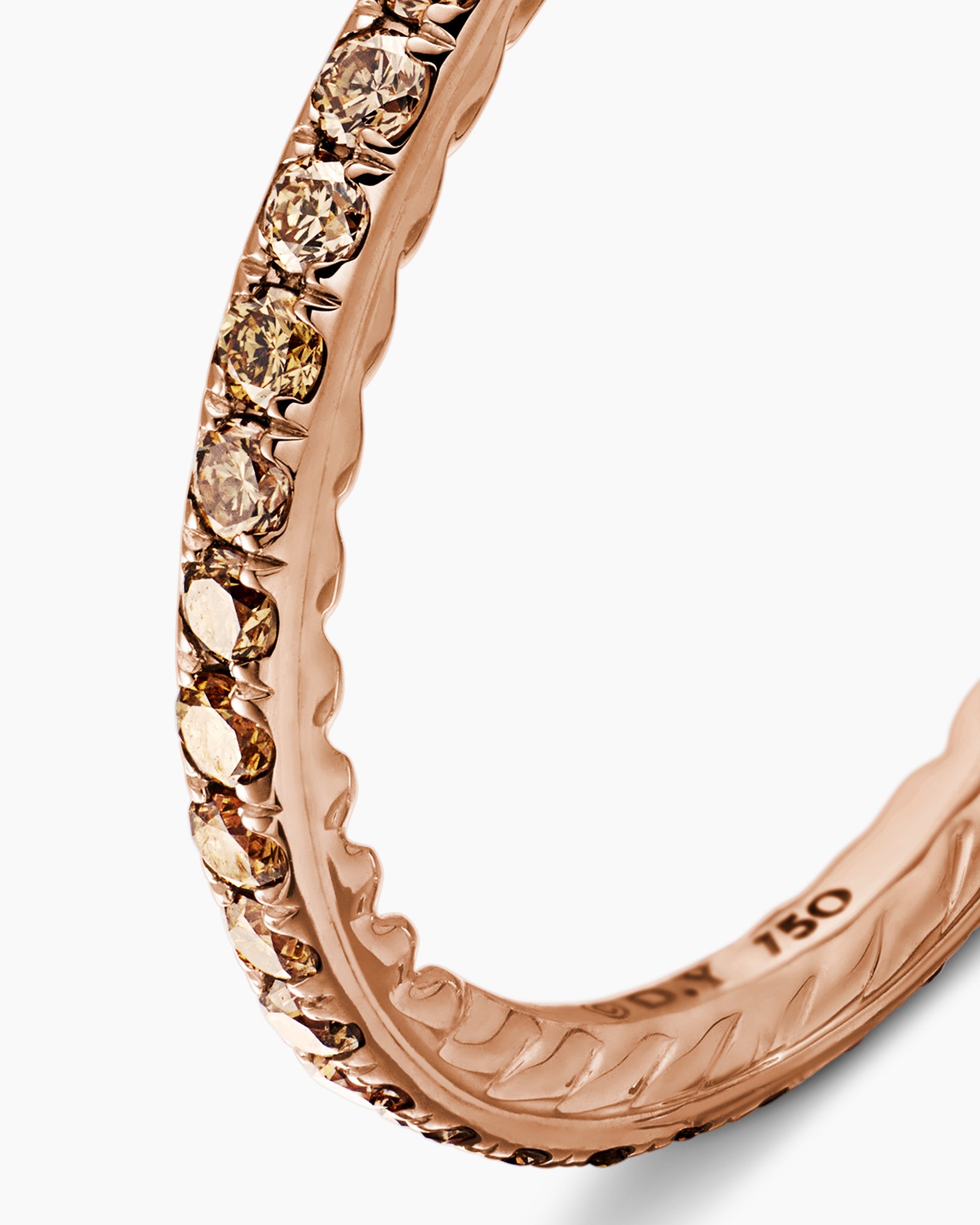 DY Eden Band Ring in 18K Rose Gold with Pavé Cognac Diamonds, 1.85mm