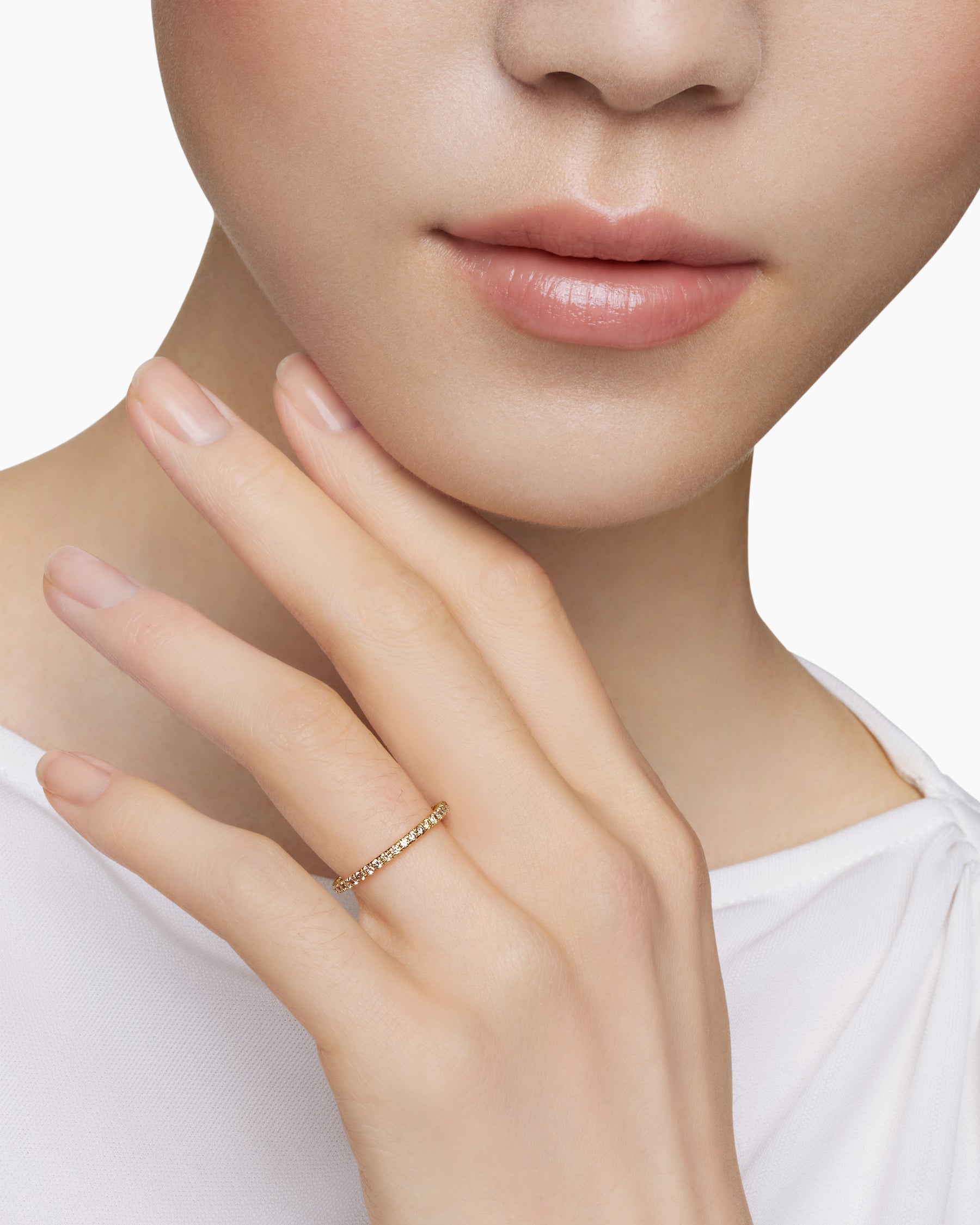 DY Eden Band Ring in 18K Rose Gold with Pavé Cognac Diamonds, 1.85mm