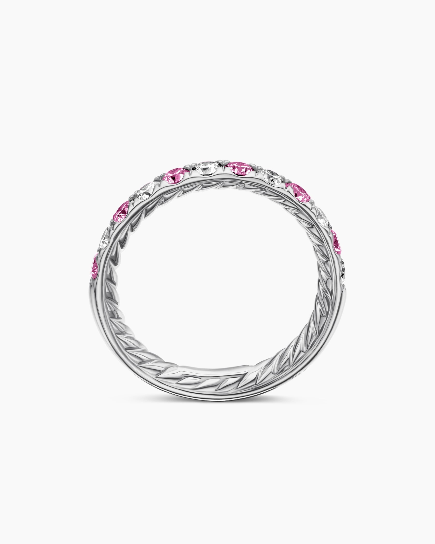 DY Eden Partway Band Ring in Platinum with Pink Sapphires and Diamonds, 2.8mm
