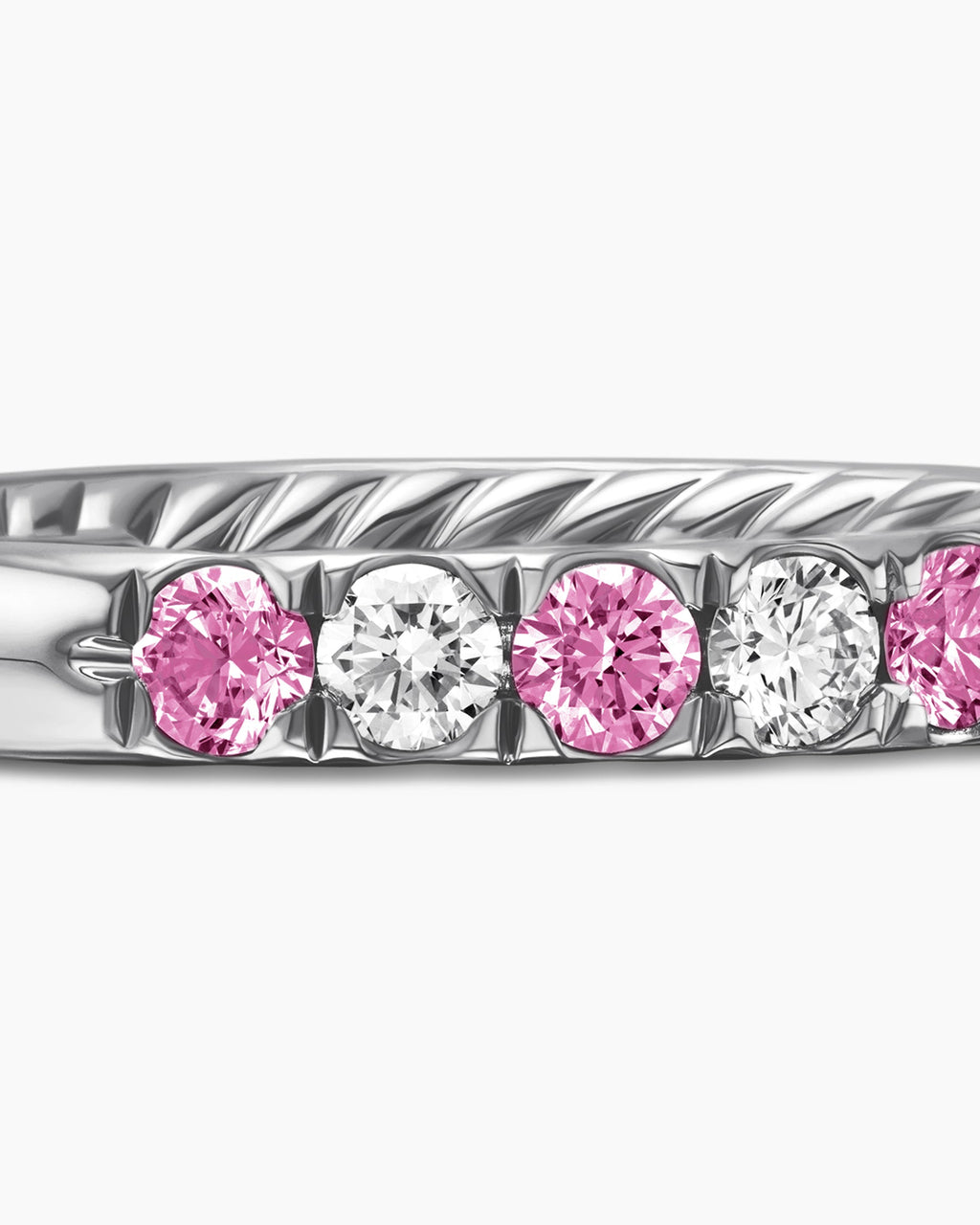 DY Eden Partway Band Ring in Platinum with Pink Sapphires and Diamonds, 2.8mm