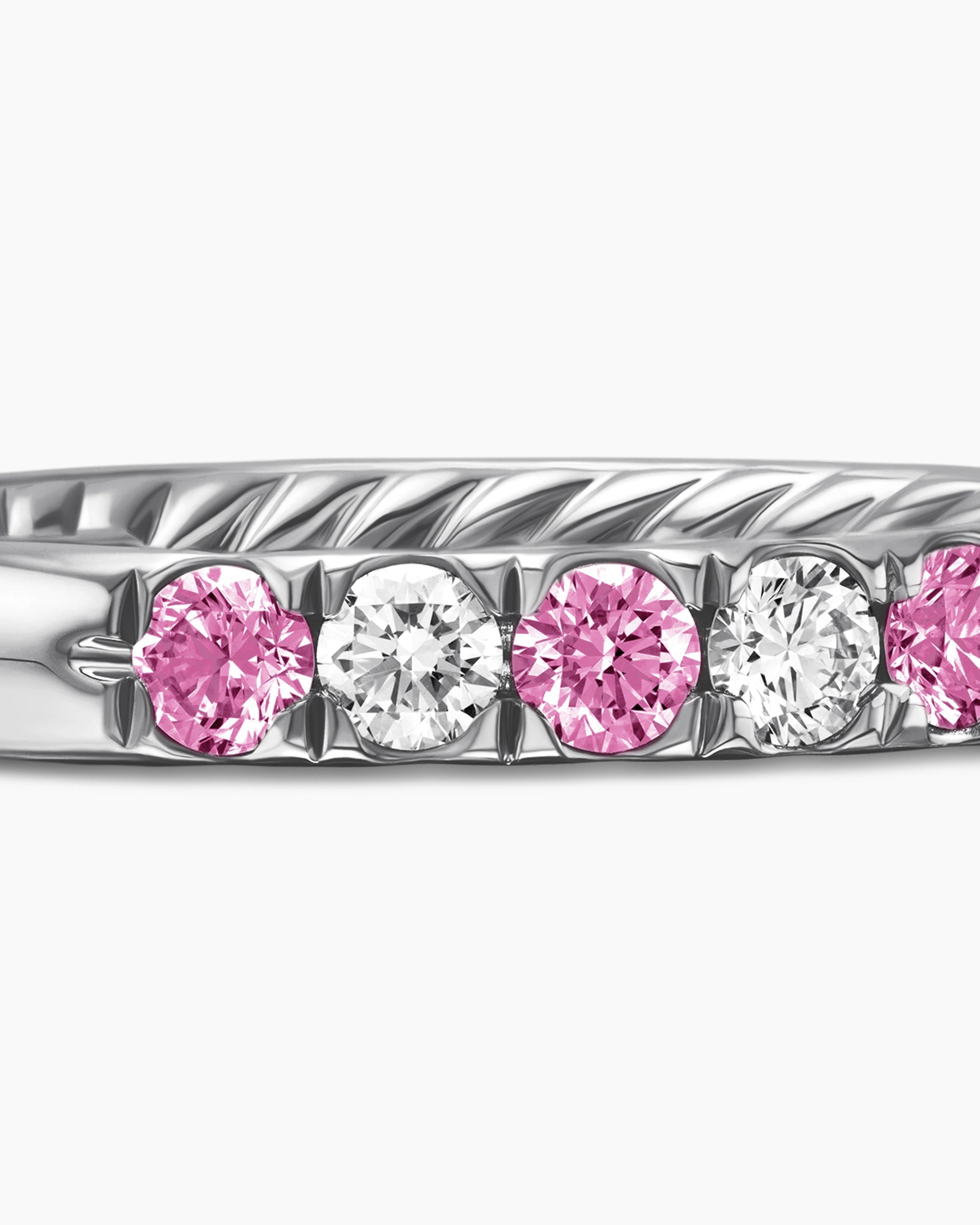 DY Eden Partway Band Ring in Platinum with Pink Sapphires and Diamonds, 2.8mm
