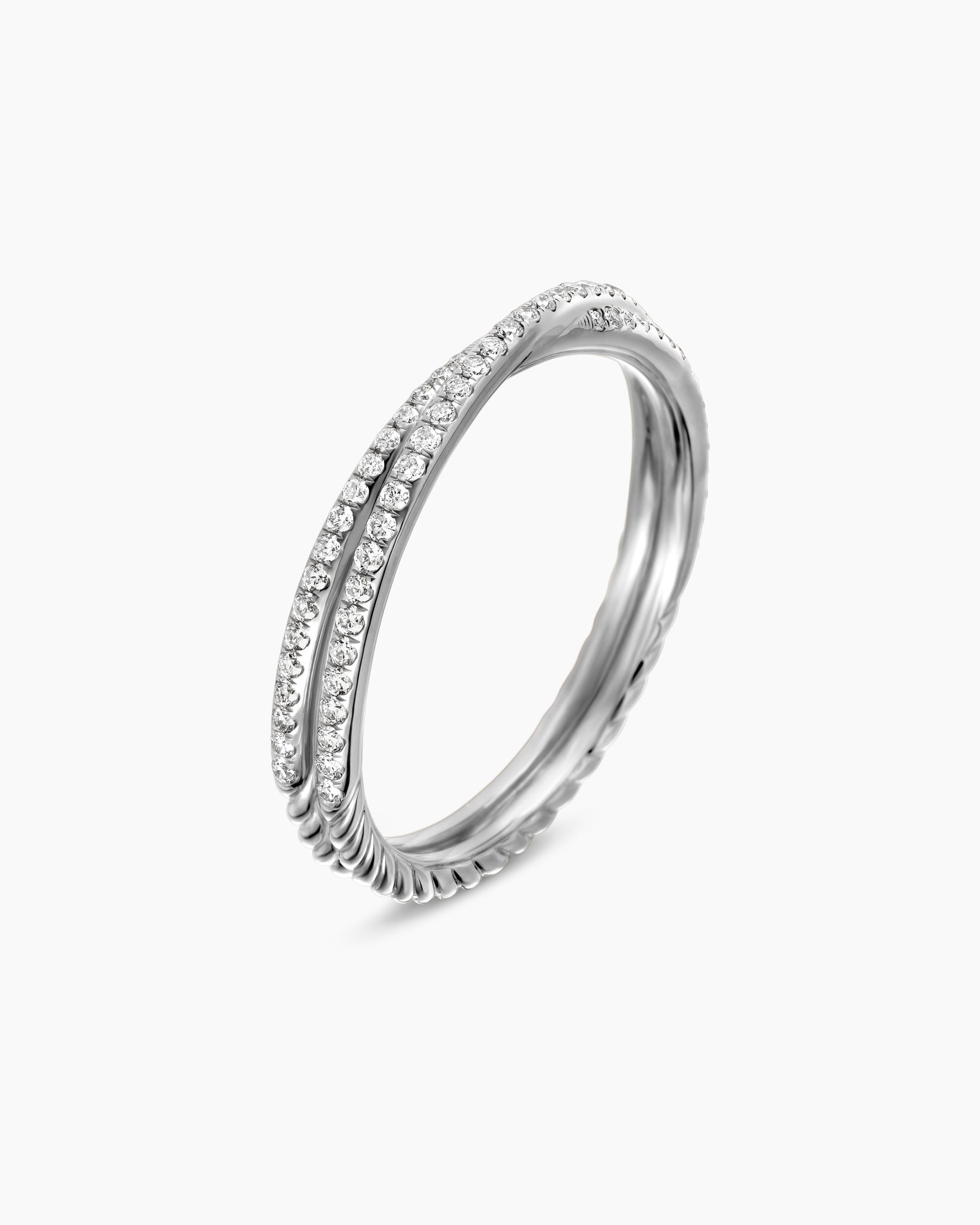 DY Crossover® Micro Pavé Band Ring in Platinum with Pavé Diamonds, 3.14mm