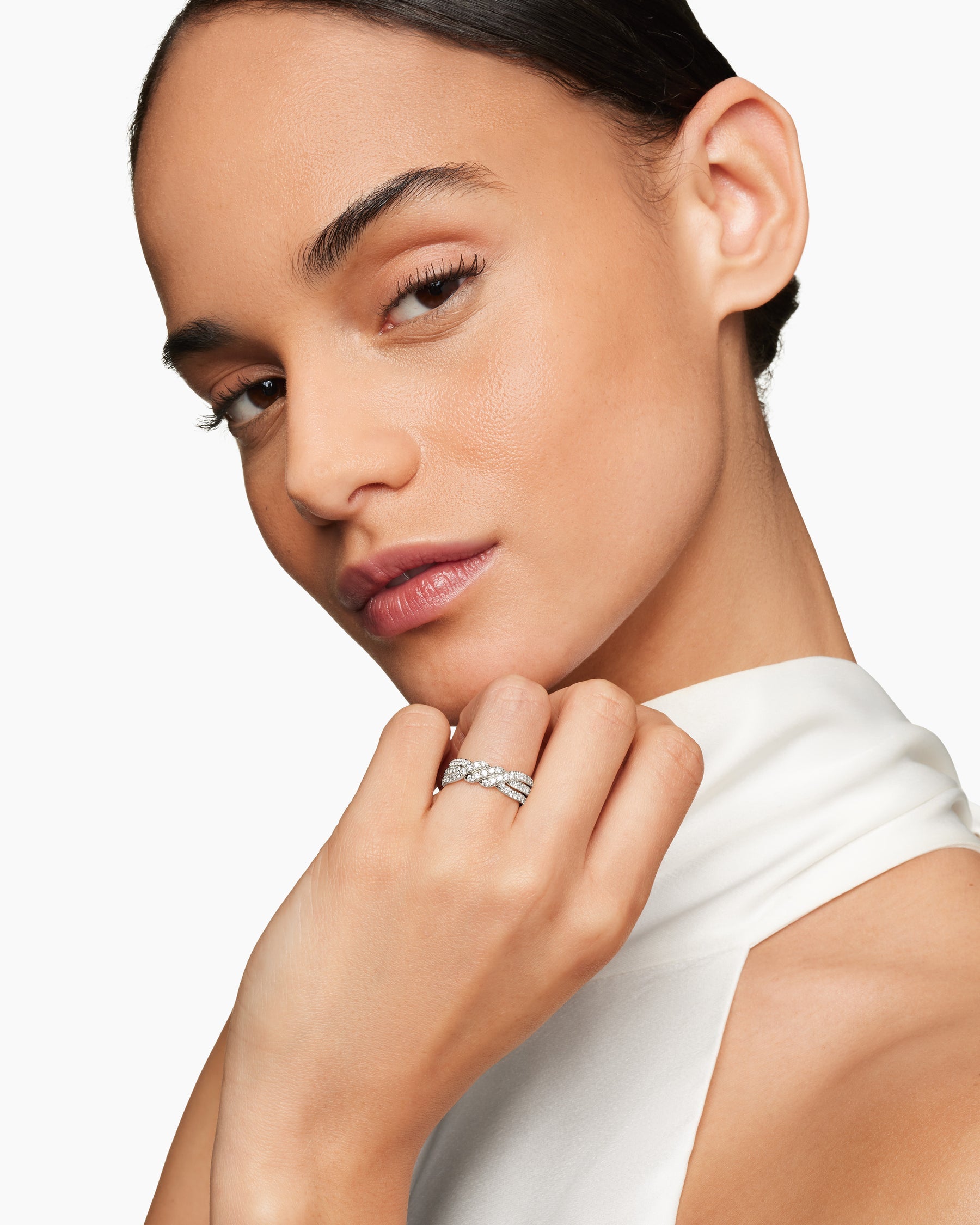 Continuance® Three Row Band Ring in Platinum with Diamonds, 6mm