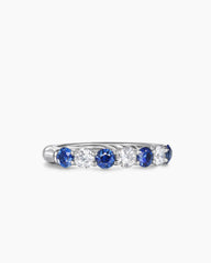DY Eden Partway Band Ring in Platinum with Blue Sapphires and Diamonds, 3.4mm